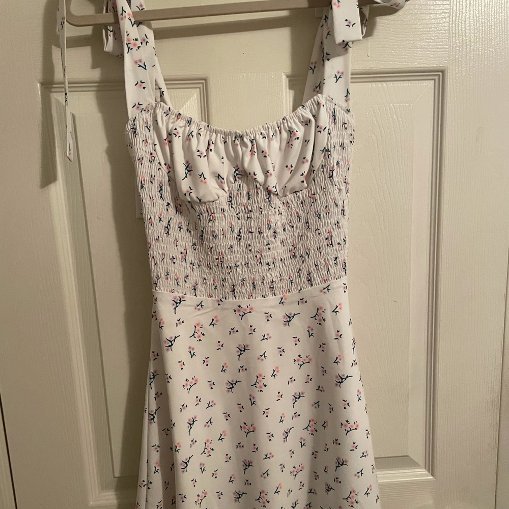 Floral tie shoulder smocked dress- Altered better!